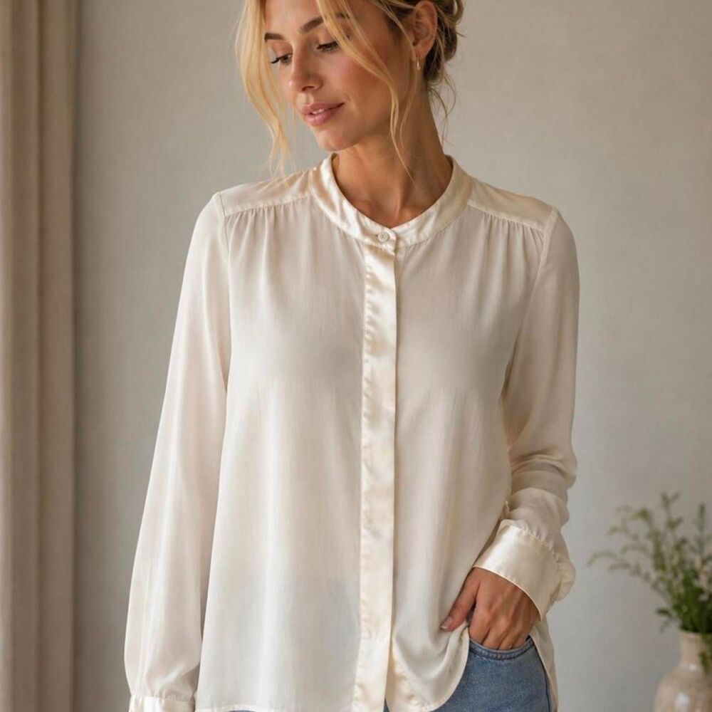 Eileen-fisher Women's Cream and White Blouse